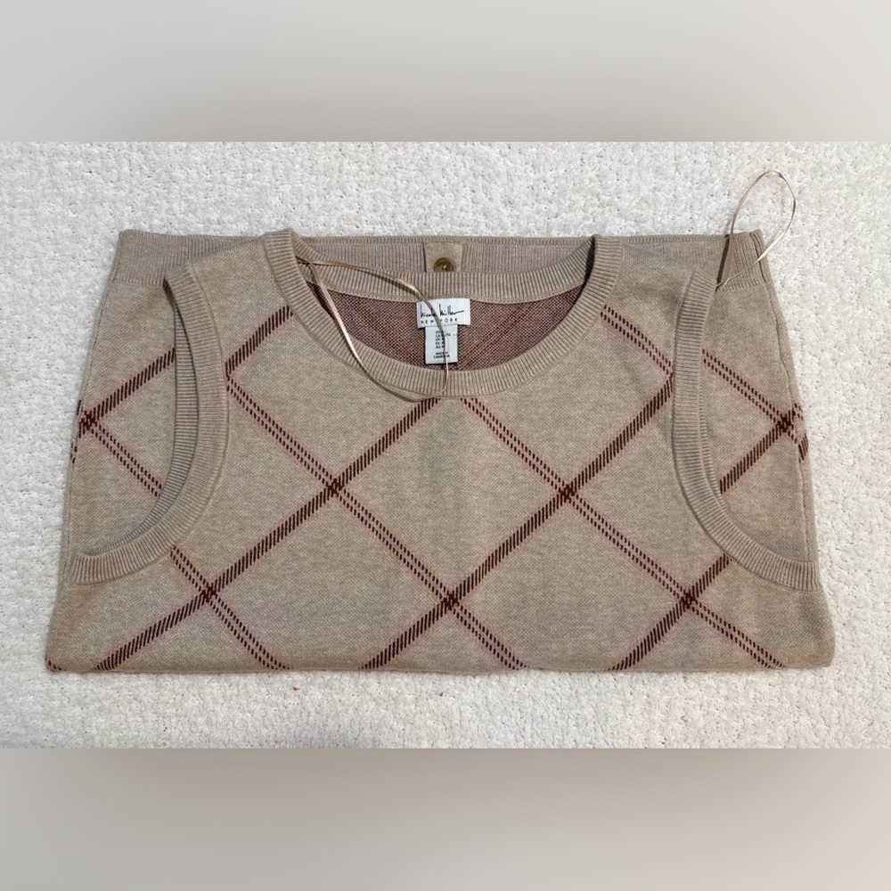🤎 Nicole Miller New York Argyle Sweater Vest – Size XL – NWOT
